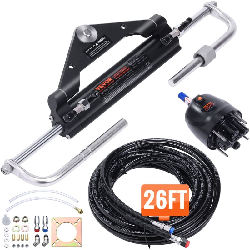 Vevor Kit direction hydraulique hors-bord 150 cv systeme direction hydraulique marin, pompe a barre, cylindre de verrouillage bidirectionnel tuyau 26