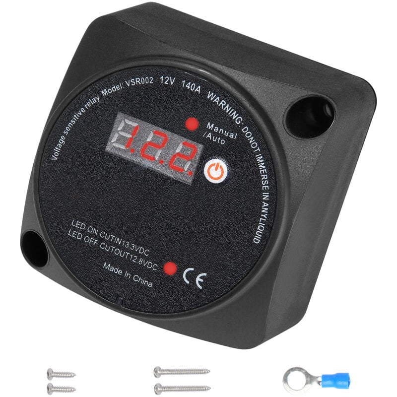 Mophorn Kit d'isolateur de batterie double, 12 V 140 A, modes manuel et automatique VSR avec écran LCD, intelligent pour divers véhicules.