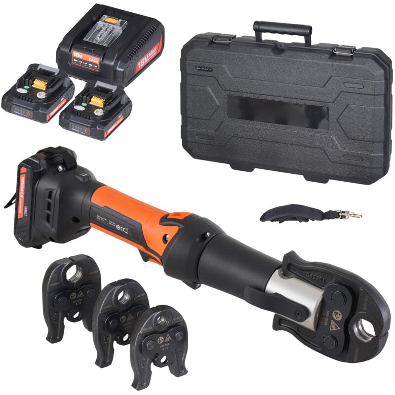 Kit d'Outils de Presse et de Batterie, Outil de Sertissage de Tuyaux Électriques avec Mâchoires M15, M22, M28, 2 Batteries 20 v 2,0 Ah, Chargeur