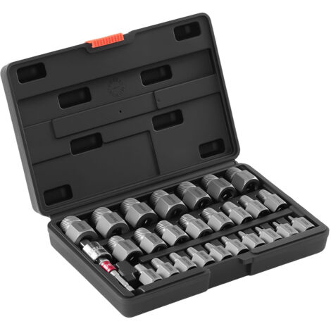 Mophorn Kit Extracteur de Vis Cassée 27 Pièces, Outils pour Retirer les Boulons Endommagés, Idéal pour Réparations à Domicile, avec Têtes Hexagonales, Cannelures Multiples, Adaptateurs et Coffret Noir