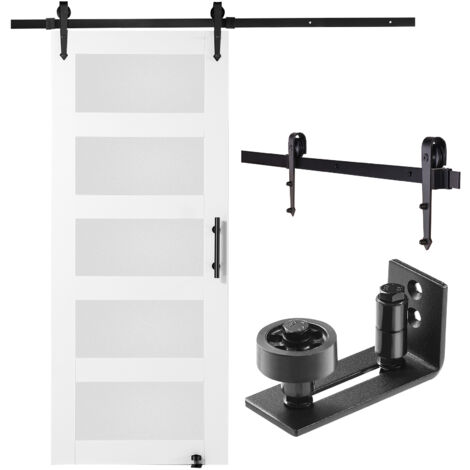 Mophorn Kit Ferramenta per Porta della Stalla 812,8x2133,6mm Set Porta della Stalla Silenziosa, Cancello Scorrevole in Legno e Vetro, Guida a Pavimento 8 in 1, Maniglia della Porta, Vetro Smerigliato