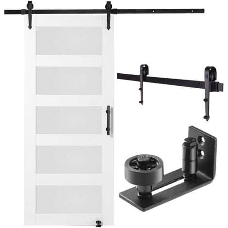 Mophorn Kit Ferramenta per Porta della Stalla 914,4 x 2133,6 mm Set Porta della Stalla Silenziosa, Cancello Scorrevole in Legno Vetro, Guida a Pavimento 8 in 1, Maniglia della Porta, Vetro Smerigliato