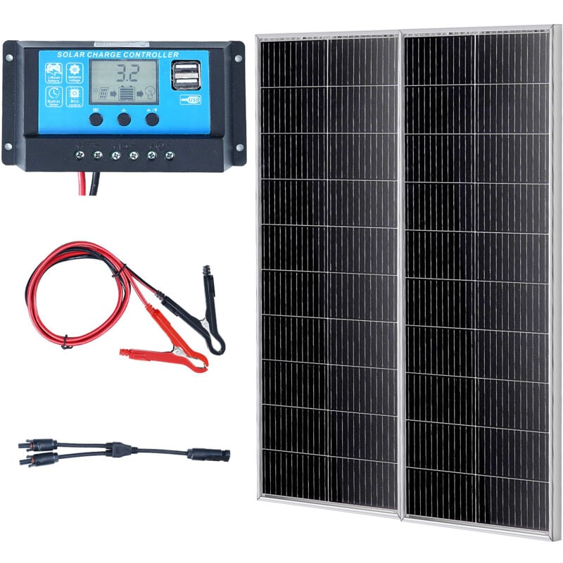 VEVOR Kit Panneau Solaire Monocristallin 200 W Panneaux Solaires 2PCS + Controleur de Charge Module PV Monocristallin a Haute Efficacite 23 % Etanche