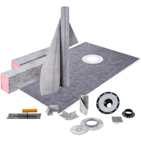 Mophorn Kit per Cordolo Doccia 1524x965,2 mm Sovrapposizione Cordolo Doccia a Tenuta Stagna, con Flangia di Collegamento Offset in ABS 10cm Griglia in Acciaio Inossidabile 10cm per La Vasca da Bagno