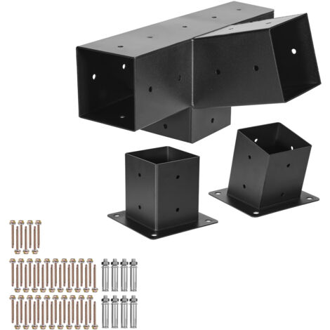 Mophorn Kit per pergola, staffa angolata a 4 vie da 4x4 pollici per travi in legno da 3,5x3,5 pollici, struttura in acciaio resistente con basi per montaggio a parete e su palo, per pergole esterne