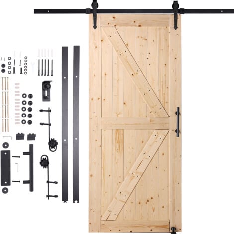 Mophorn Kit per Porta della Stalla e Ferramenta, Porta in Legno 914,4 x 2133,6 mm Senza Intoppi, Kit per Porta con Guida a Pavimento 8 in 1 e Maniglia Porta, Lastra con Pannelli Legno di Abete Rosso