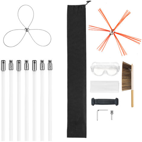 Mophorn Kit per Pulizia Stufa a Pellet, Spazzola Estensibile fino a 7 m, Strumento con Doppie Testine, Spazzola e Occhiali, Ideale per Camini Rettangolari e ad Arco