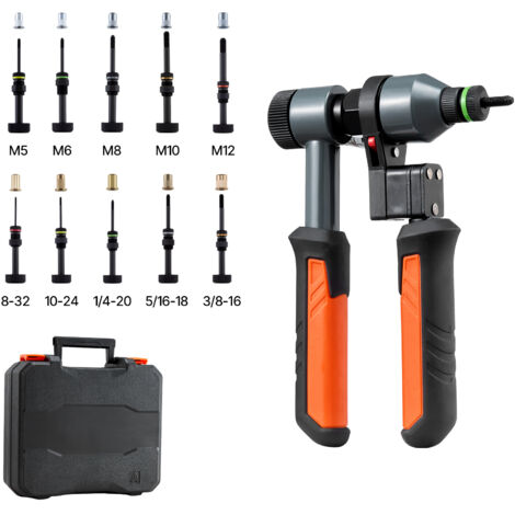 Mophorn Kit Rivettatrice per Filettati a Cricchetto da 230 mm, dotato di 10 mandrini e 100 rivetti filettati, con pratica custodia per il trasporto, ideale per lavori su metallo