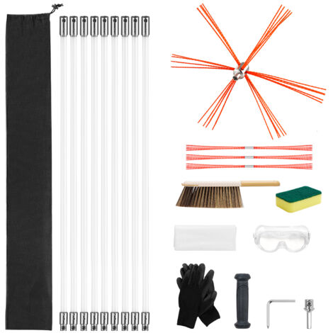 Mophorn Kit Spazzacamino Estensibile Fino a 9 m, Set per Pulizia Camini con Setole di Ricambio e Occhiali Protettivi, Strumento Flessibile a 90° per Camini Quadrati