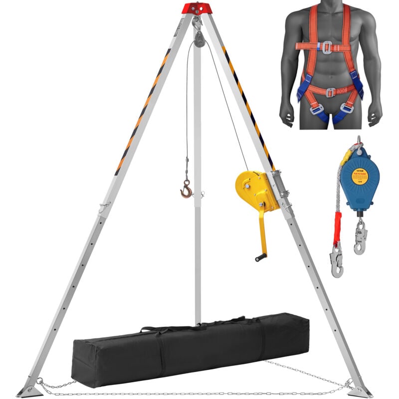 Mophorn - vevor Kit trepied pour espace confine,1179 kg,trepied de sauvetage, pieds 1,6 a 2,45 m cable 30 m protection contre les chutes de 32,8',