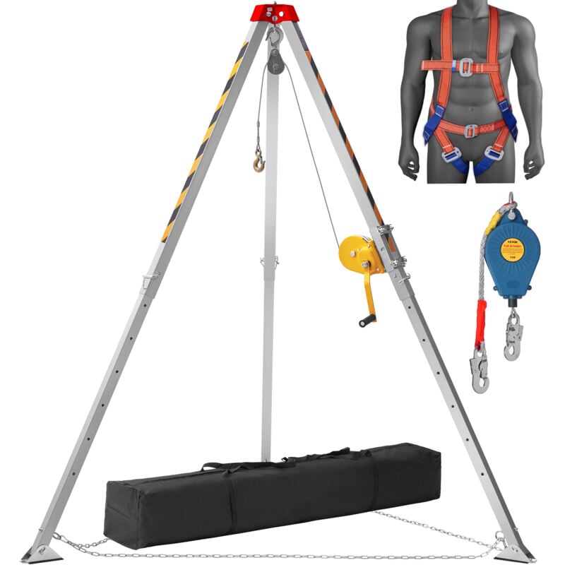 Mophorn - vevor Kit trepied pour espace confine,544 kg,trepied de sauvetage, pieds 1,34 a 2,15 m cable 30 m protection contre les chutes de 32,8',