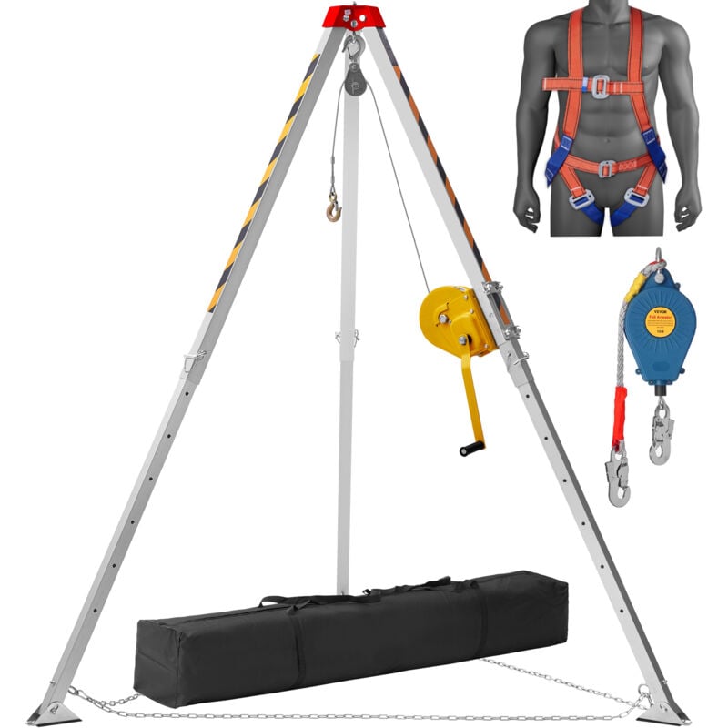 Mophorn - vevor Kit trepied pour espace confine, 816,4 kg,trepied de sauvetage, pieds 1,34 a 2,15 m cable 30 m protection contre les chutes
