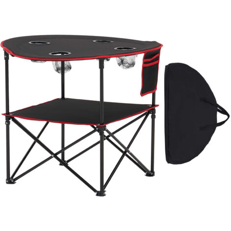 Mophorn Klapptisch Buffettisch tragbarer Allzwecktisch 72 x 72 cm, wasserabweisender Tisch aus robustem 600D-Oxford-Gewebe mit Transporttasche & 4 Getränkehaltern, idealer Gartentisch Schwarz
