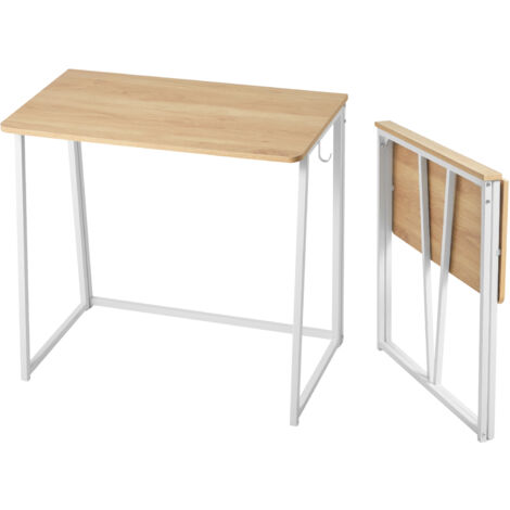 Mophorn Kleiner Klappschreibtisch, faltbarer Computertisch 80 x 48 cm mit Aufbewahrungshaken, platzsparender Bürotisch aus Eiche, 68 kg Tragkraft – ideal für kleine Räume und Homeoffice