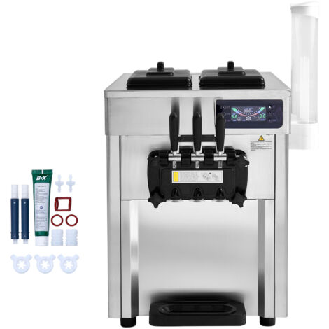 Mophorn Kommerzielle Eismaschine 18–28 L/h, Italienische Eismaschine, 3 Geschmacksrichtungen, 2 x 5,5 L Trichter, LCD-Panel, Automatische Vorkühlung, Reinigung, für Joghurt, Kaffee, Snackbar, Restaura