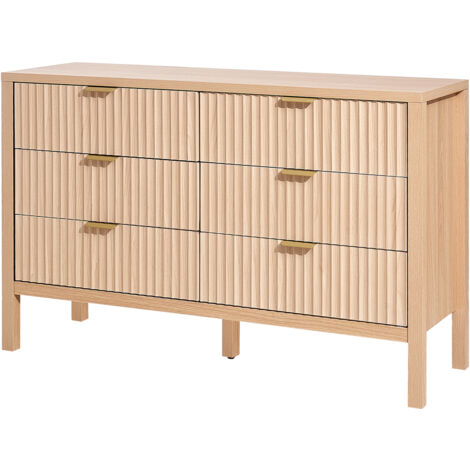 Mophorn Kommode mit 6 geriffelten Schubladen & Schiebe- und Kippschutz, moderner minimalistischer Schubladenschrank Organizer für Wohnzimmer, Schlafzimmer, Eingangsbereich und Flur (helles Holz)