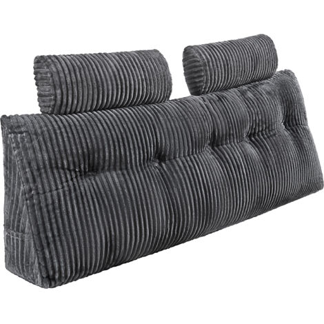 Mophorn Kopfteilkissen Keilkopfteilkissen Keilkissen (Queen Size) mit 2 Seitentaschen & 2 Kopfstützen, Bettkeilkissen mit abnehmbarem Flanellbezug, ideal zum Lesen, Spielen und Arbeiten in Grau