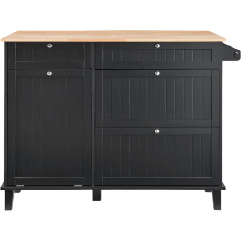 Mophorn Kücheninsel Cart, 50“ Holz Top Frühstück Bar mit Tilt-Out Trash Cabinet für 10 Gallonen Lagerung, Bauernhaus Esstisch mit Drop Leaf, Handtuch Bar, Schublade, schwarz