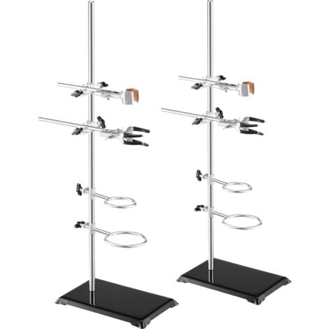 Mophorn Lab Stand Support, Laboratory Retort Support Stand 2 Sets, Steel Lab Stand 23.6" Rod and 8.3" x 5.3" Cast Iron Base, Includes Flask Clamps, Burette Clamps and Cross Clamps