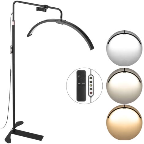 Mophorn Lampada da terra a LED a mezzaluna da 26" - Lampada per extension ciglia dimmerabile, design ad arco, supporto per telefono e telecomando.