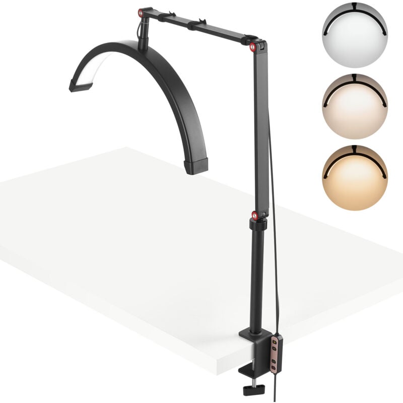 Mophorn - Lampe de bureau à ongles 20 w – Lampe à cils demi-lune à pince avec support pour téléphone, luminosité et température de couleur réglables,