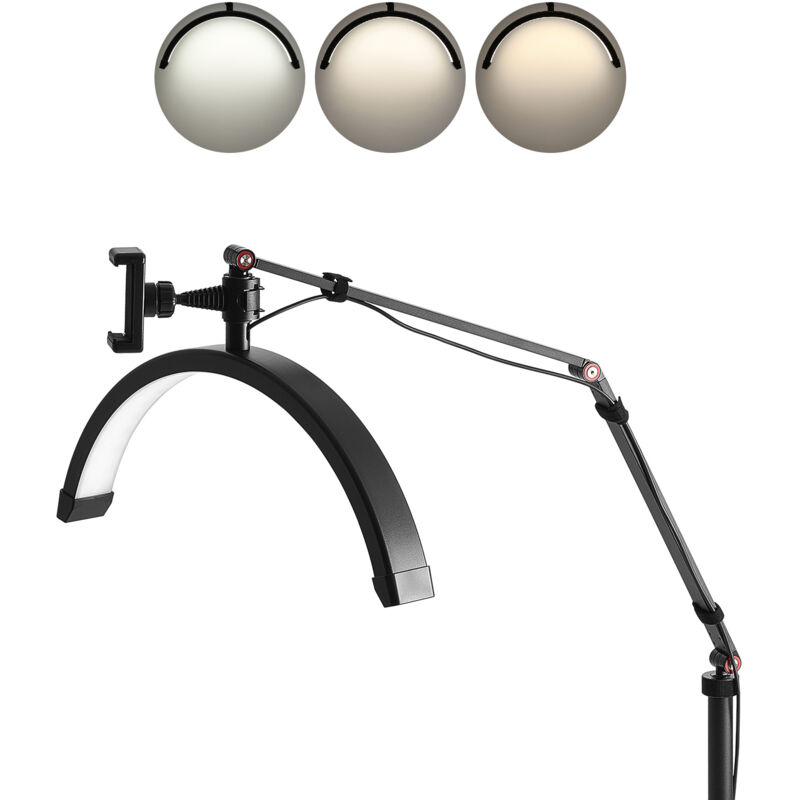 Lampe led 2 en 1 Half Moon pour esthéticienne, avec design arqué, support pour téléphone et télécommande. Idéale pour extensions de cils, beauté,