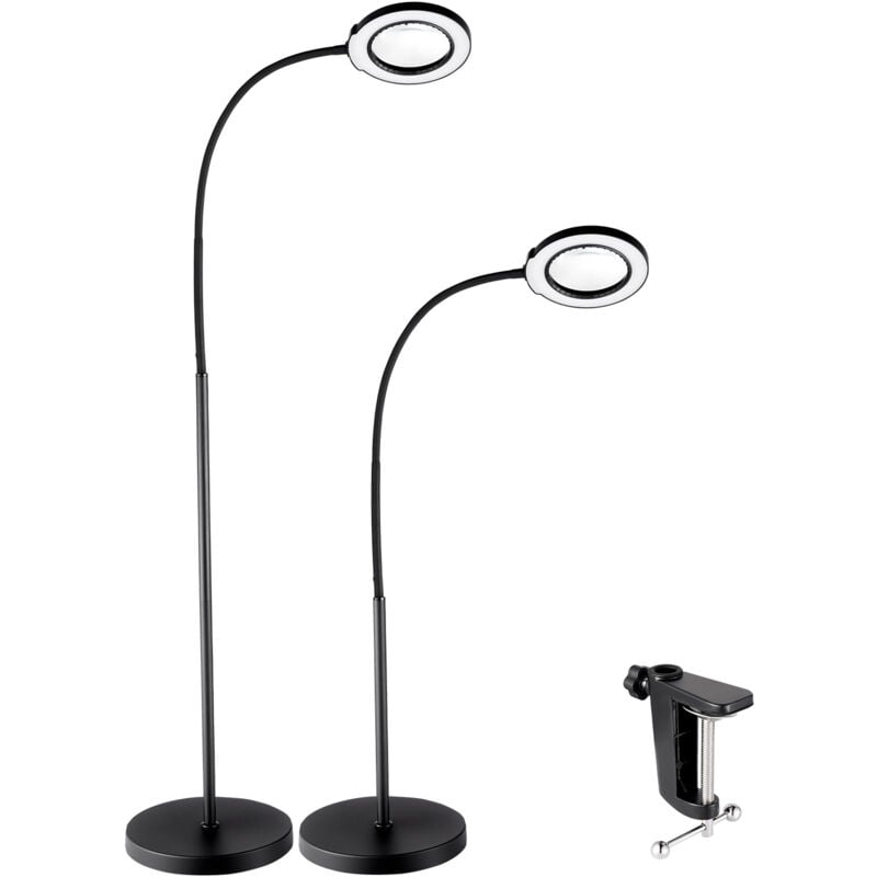 Mophorn - Lampe sur pied grossissante, loupe sur pied 5X avec lumière, hauteur réglable avec col de cygne flexible, led 3 en 1, 5 modes de couleur,