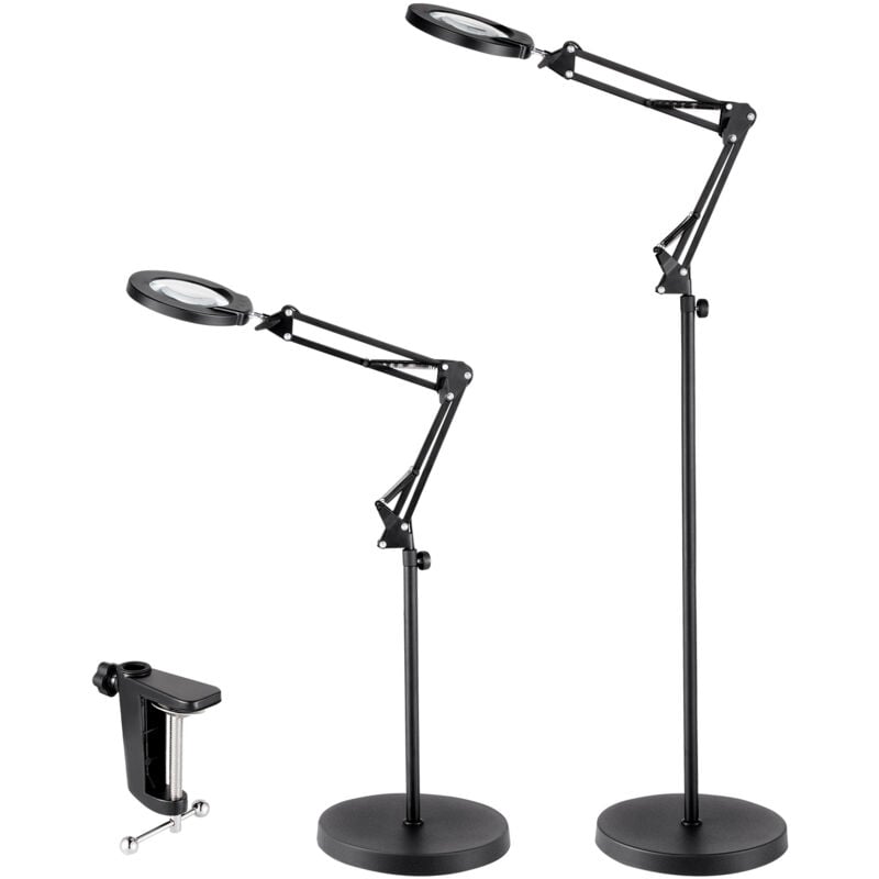 Mophorn - Lampe sur pied grossissante, loupe sur pied 5X avec lumière, loupe sur pied réglable en hauteur avec lumière, bras flexible, led 3 en 1, 5