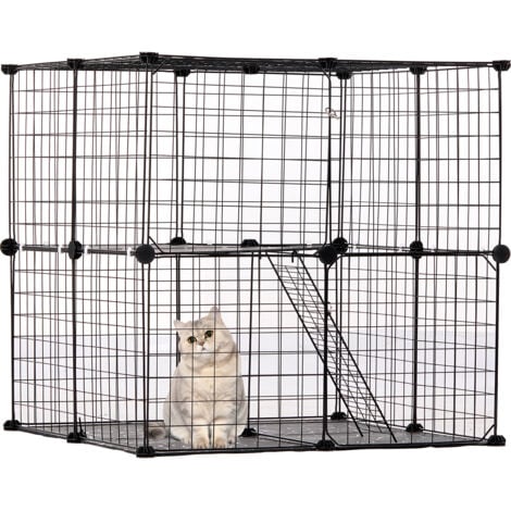 Mophorn Large 2-tier Cat Cage 28 x 28 x 28" Metal Wire Playpen Catio with Ladder, DIY Detachable, Black