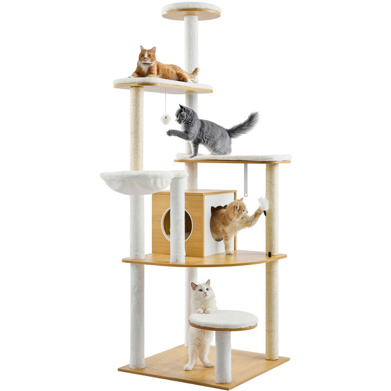 Mophorn - Large Cat Tree, 68.9 Inches Tall, Multi-level Cat Tower, Cat Condo With Perches, Hammock & Sisal Scratching Posts