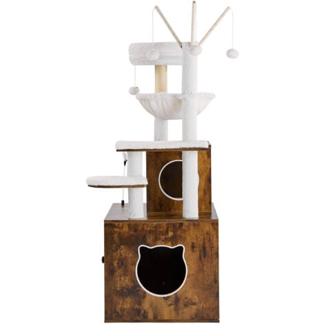 Mophorn Large Cat Tree with Litter Box Enclosure, 54.33 Inches Tall, 2-in-1 Multi-Level Cat Tower, Cat Condo with Perches, Hammock & Sisal Scratching Posts