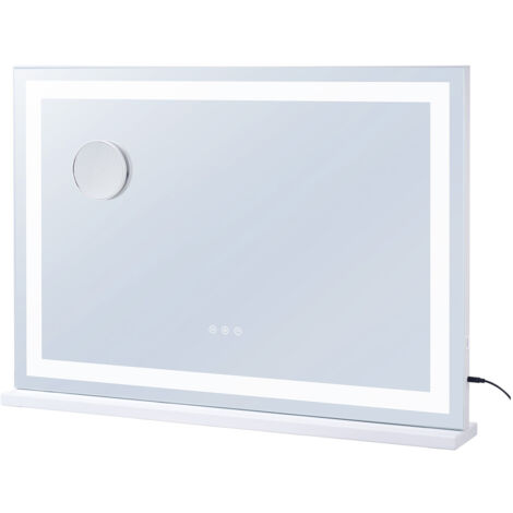 Mophorn Large Vanity Mirror con luci - 31,5x21,7 pollici, bianco. Tre modalità colore, ingrandimento 5X, porta USB, smart touch. Da tavolo o da parete. Ideale per il trucco.