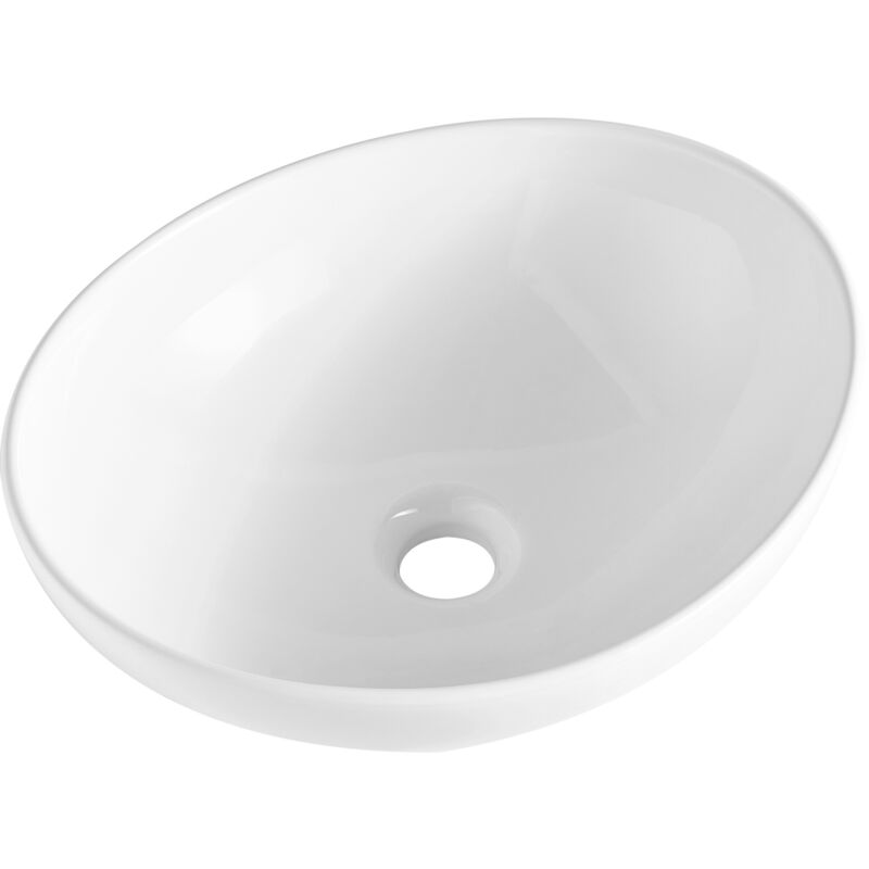 Lavabo ovale en céramique 16'x13,4' pour comptoir de salle de bain - Blanc moderne, bien emballé, idéal pour les salles de bain, les hôtels, les
