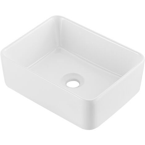 Mophorn Lavandino da appoggio rettangolare, misura 16" x 12", un lavabo da appoggio for il bagno. È un lavabo da appoggio in ceramica bianca, in stile moderno, luminoso ed elegante