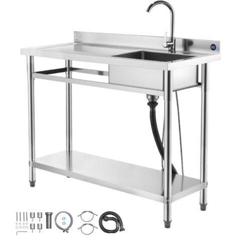 Mophorn Lavandino Mobile da Cucina 1200 x 500 x 940 mm, Vasca Singola con Rubinetto e Ripiano, Lavello per Garage, Ristorante, Lavanderia, Lavabo da Esterno con Piano di Lavoro a Sinistra