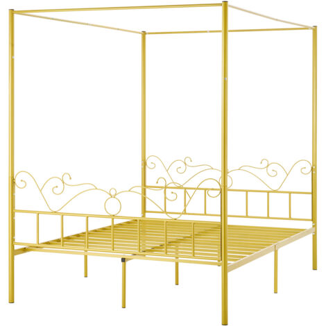 Mophorn Letto a baldacchino in metallo queen size con design a baldacchino, robuste doghe in acciaio, testiera minimalista, spazio sottoletto, non necessita di box spring, montaggio semplice