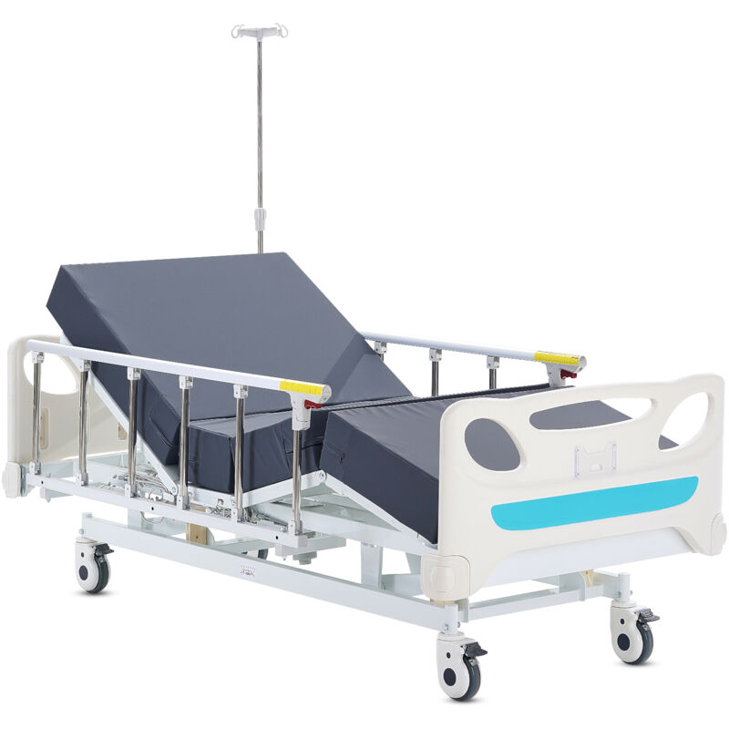 Mophorn - Lit d'hôpital électrique 3 fonctions Premium, lit de soins intensifs avec matelas, potence iv, contrôleur portatif, capacité de 440 lb,