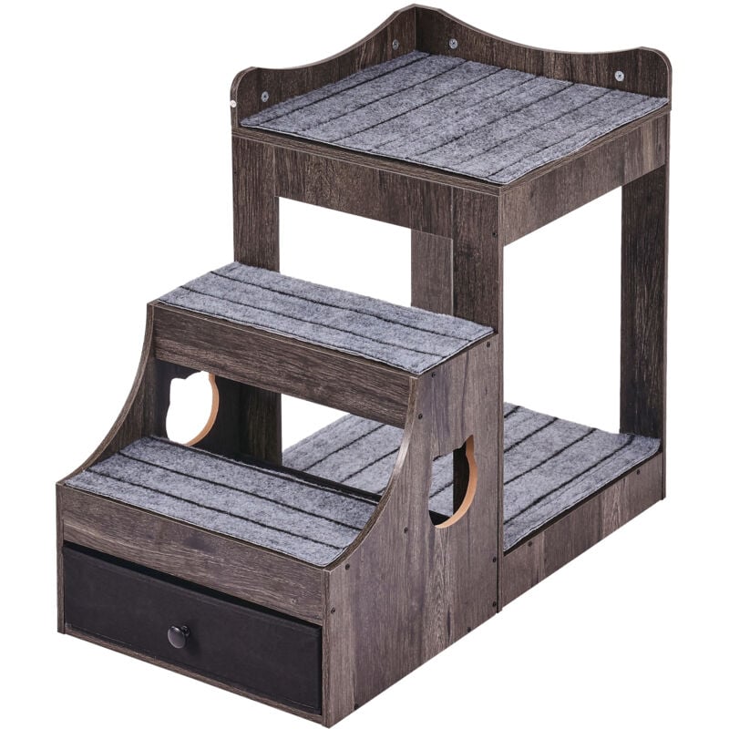 Lit superposé gris pour animaux de compagnie avec escaliers amovibles, perchoir de fenêtre à plusieurs niveaux pour chiens et chats, avec rangement