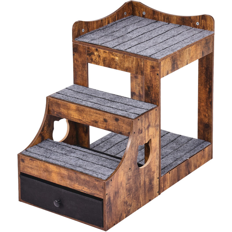 Mophorn Lit superposé rustique marron pour animal domestique avec escaliers amovibles, perchoir de fenêtre à plusieurs niveaux pour chiens et chats,