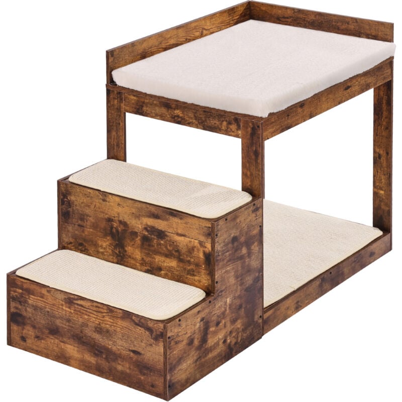 Mophorn - Lit superposé rustique marron pour animaux de compagnie avec escaliers,perchoir de fenêtre à plusieurs niveaux pour chiens et chats sur des