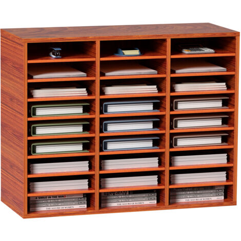 Mophorn Literatur-Organizer aus Holz mit 27 Fächern, verstellbares MDF-Postfach für Büro, Zuhause und Schule, Aufbewahrung von Akten, Dokumenten, Zeitschriften, braun