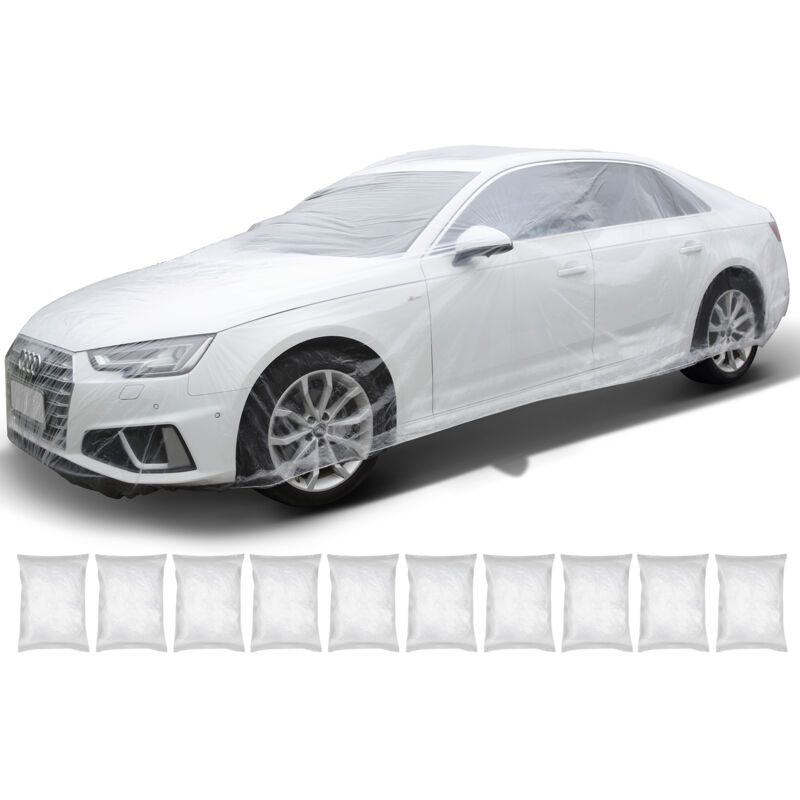 Vevor Lot de 10 Housses de Voiture Jetables en Plastique Transparent, Bache de Voiture de 3,8x6,6 m, Couverture Complete Impermeable et