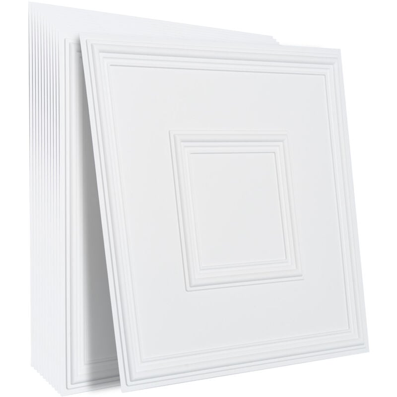 Lot de 12 dalles de plafond suspendu 61 x 61 cm en feuille de pvc de haute qualité, installation/découpe facile, dalles de plafond à coller en