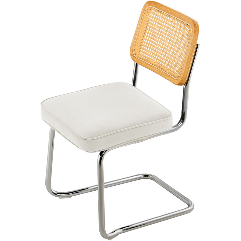 Mophorn - Lot de 2 chaises en rotin, chaise de salle à manger moderne du milieu du siècle, rembourrée en velours avec dossier en rotin, pour salon,