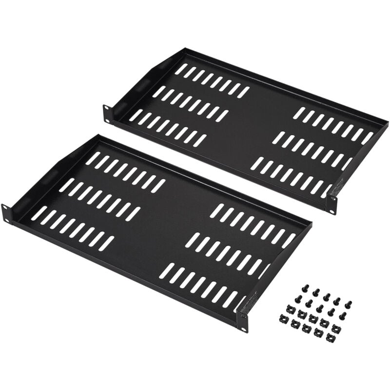 Lot de 2 étagères de serveur 1U, profondeur 254 mm, capacité de charge maximale de 22,7 kg, étagère en porte-à-faux ventilée ou murale avec étagère,