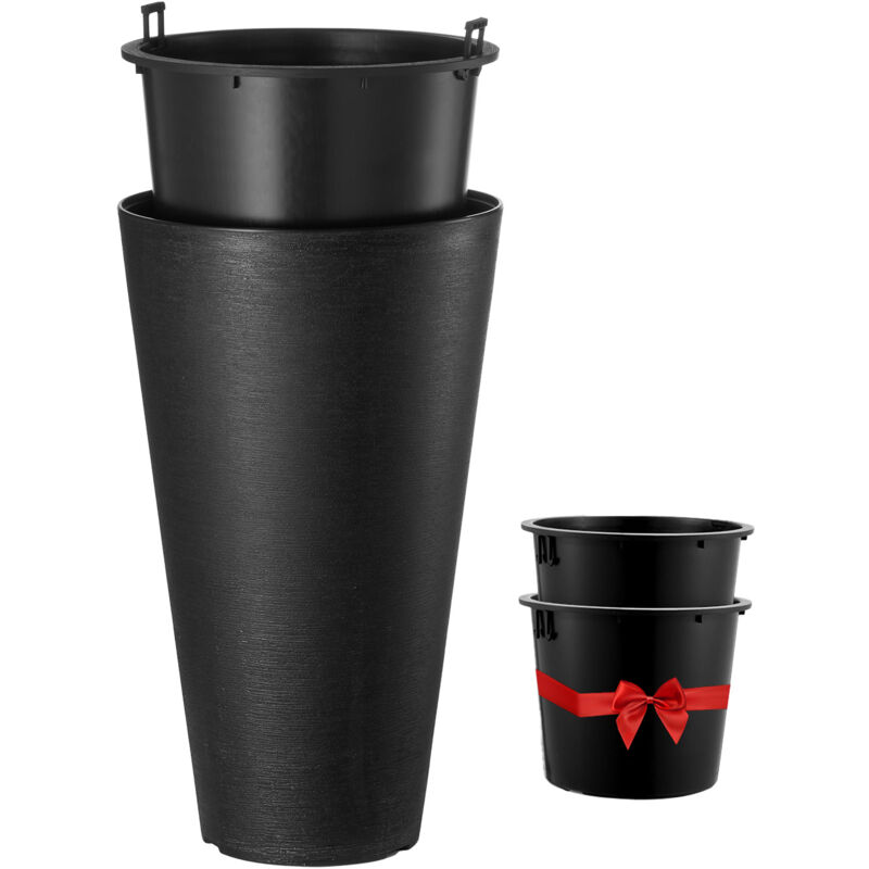 Lot de 2 jardinières de 61 cm de haut. Grandes jardinières rondes noires, pour terrasse, pots de fleurs et d'arbres de forme conique, au design