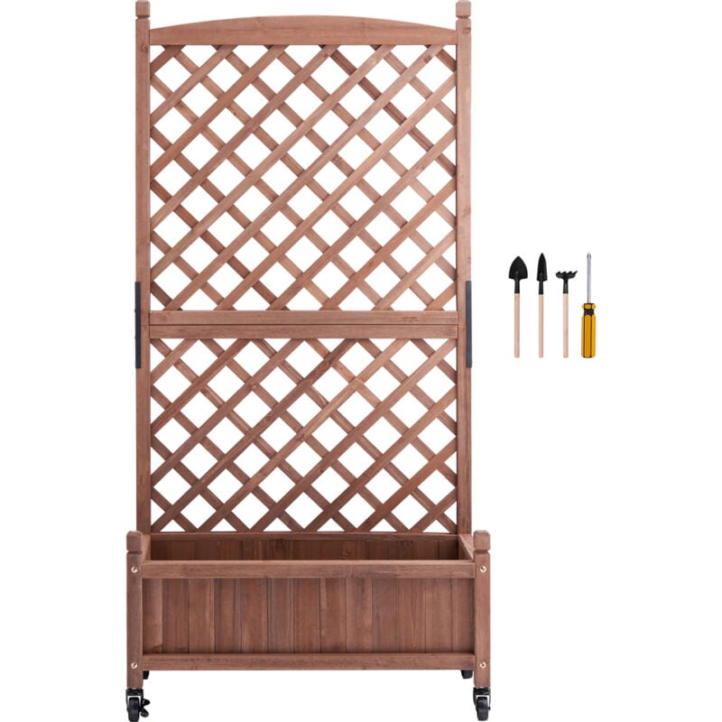 Lot de 2 jardinières surélevées avec treillis, 152 x 33 x 156 cm, jardinières en bois pour plantes grimpantes, trous de drainage pour jardin,