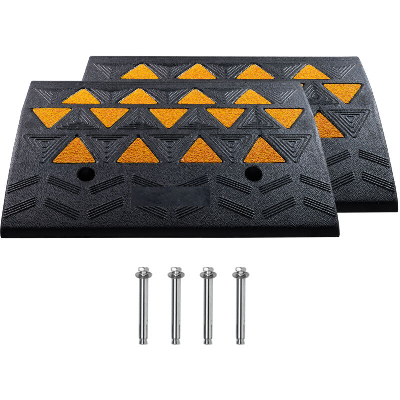 Lot de 2 rampes de trottoir en caoutchouc , hauteur de 6 po, rampes de seuil robustes d'une capacité de 33 069 lb/15 t, rampes d'allée avec structure