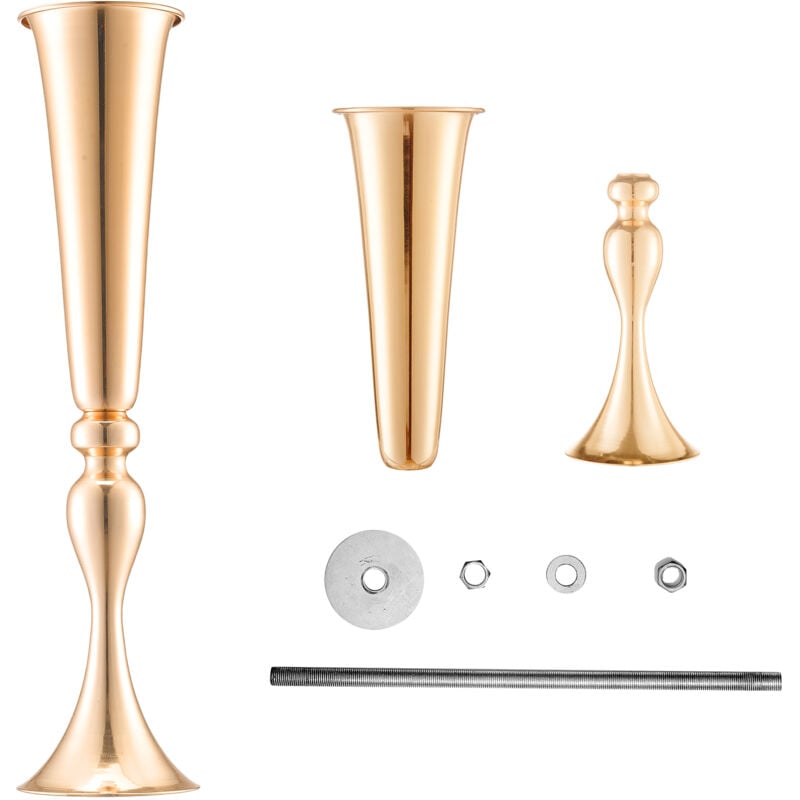 Lot de 2 vases à fleurs de mariage de 56 cm de haut, pièce maîtresse de trompette de mariage en métal, support de présentation floral doré pour