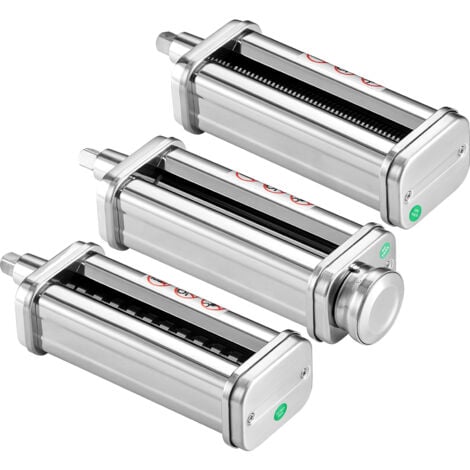 Mophorn Lot de 3 accessoires pour pâtes pour mixeur sur socle KitchenAid - Ensemble en acier inoxydable avec rouleau à pâtes, coupe-spaghetti et fettuccine, bouton d'épaisseur réglable 8